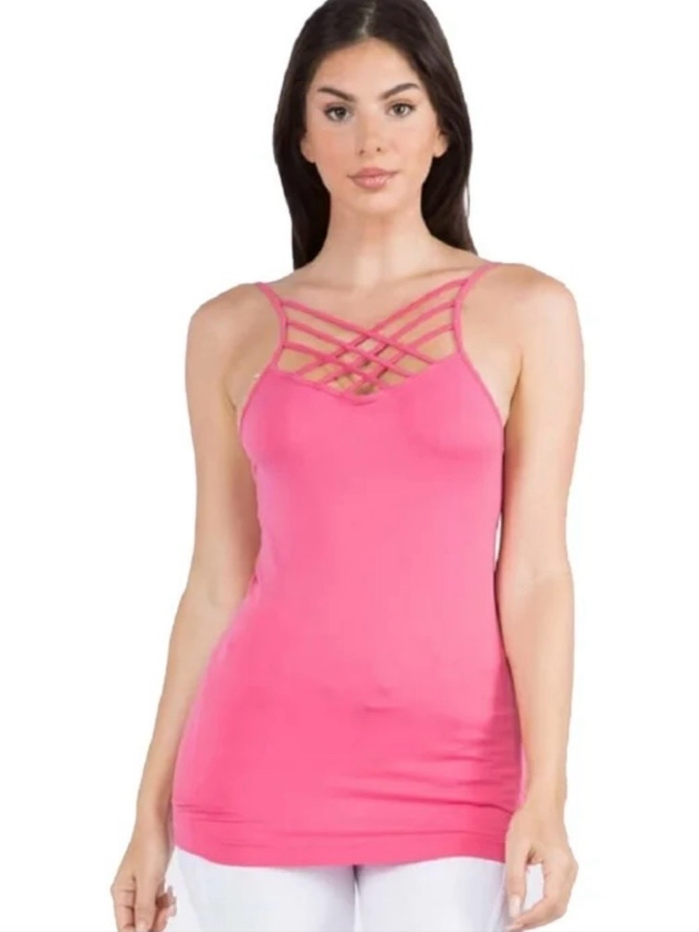Zenana Outfitters Hot Pink Cami Tank with Crisscross Detail